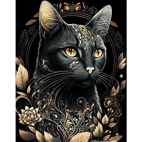 Алмазная мозайка (картина) Черный кот, без подрамника. Размер полотна 30*40 см, размер готовой картины 25*35см