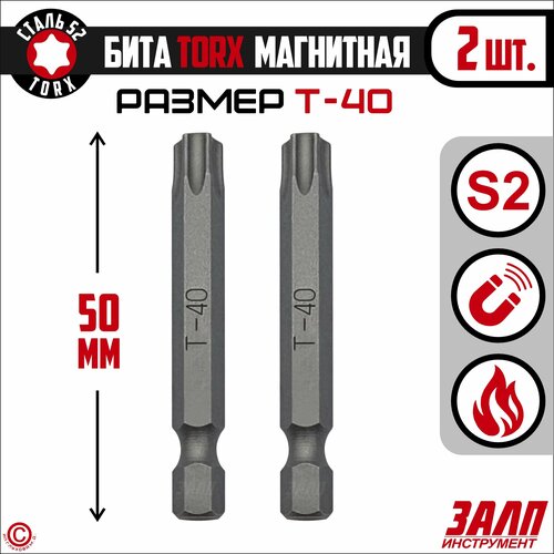 Биты магнитные TORX T40х50мм, 2 штуки / биты для шуруповертов 50 мм