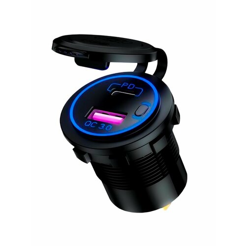 Зарядное устройство автомобильное врезное GSG2021-PQS 1USB1Typ-CQC30PD30 кнопка вклвыкл LED 752₽