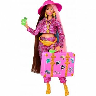 Кукла Барби экстра Сафари HPT48 Mattel Barbie с чемоданом, в розовой шляпе