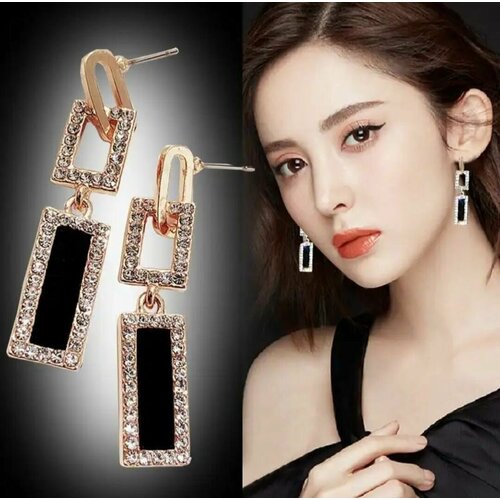 Серьги , искусственный камень, золотой