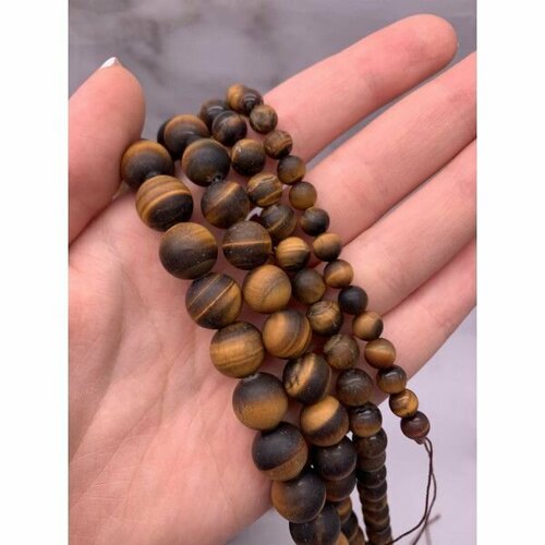 Каменные бусины, Тигровый глаз, матовый, шарик гладкий, 12 мм, длина нити 38 см