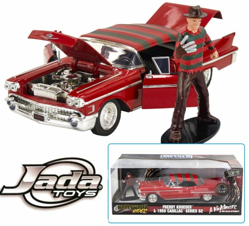 Коллекционная модель JADA. Freddy Krueger 1958 Cadillac Series 62. Масштаб 1:24 (К/ф "Кошмар на улице вязов") + фигурка Фредди