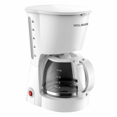 WILLMARK WCM-1350D Кофеварка капельная, ударопрочное/закаленное стекло, противокапельная система, нейлоновый фильтр, автоподогрев, подогреваемое дно, 1200мл, 900Вт, индикация работы