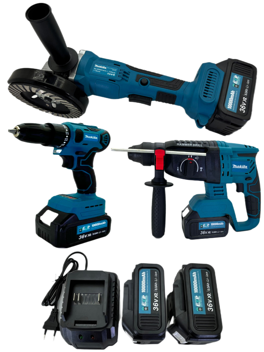 фото Аккумуляторный набор инструментов "Шуруповерт+Болгарка+Перфоратор" 36V в кейсе