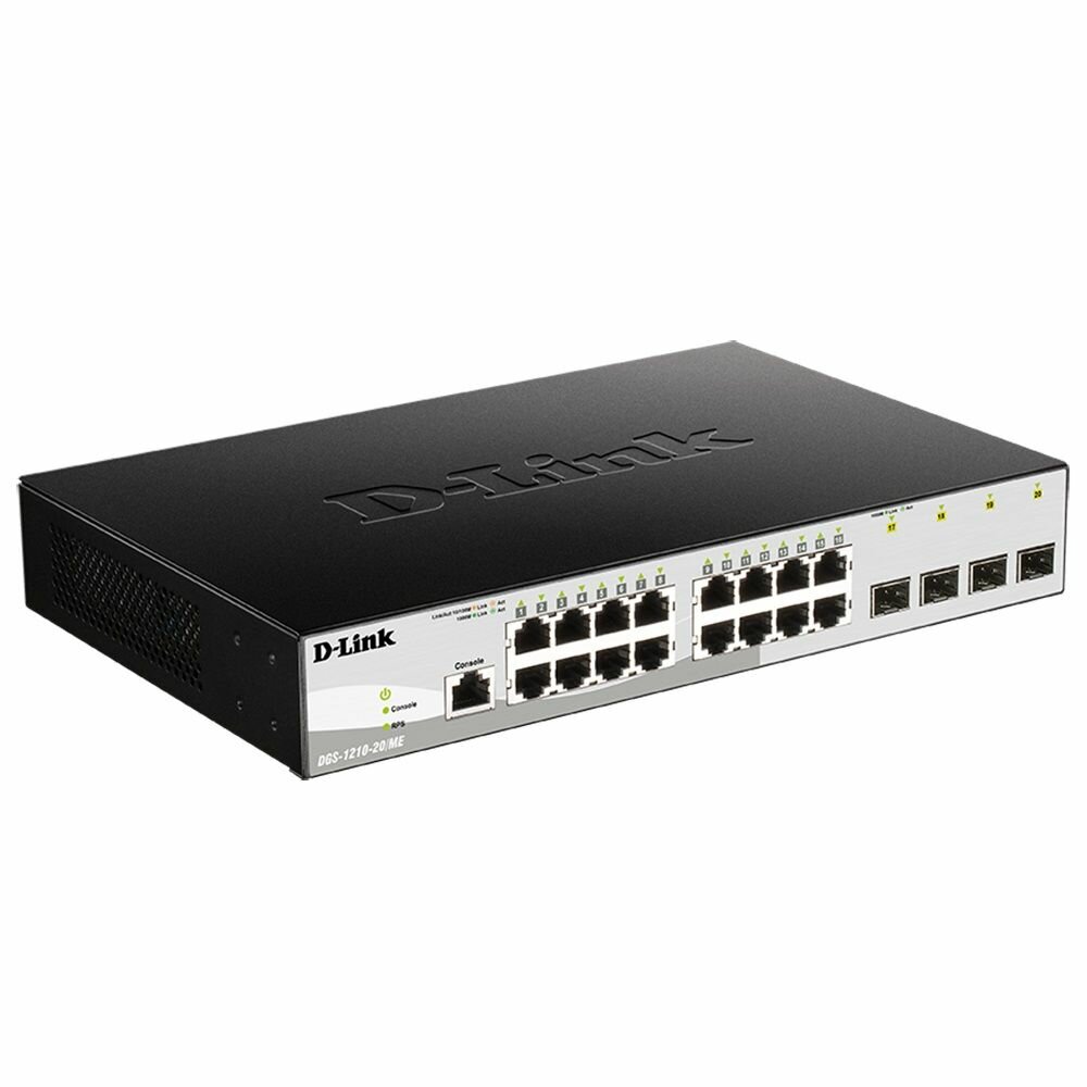 Коммутатор D-Link DGS-1210-20/ME/B1A Управляемый коммутатор 2 уровня с 16 портами 10/100/1000Base-T.