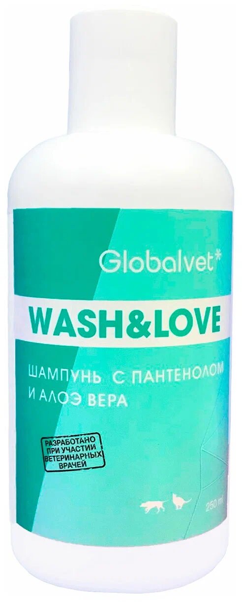 Шампунь для собак и кошек Globalvet WASH&LOVE с пантенолом и Алоэ Вера, 250мл