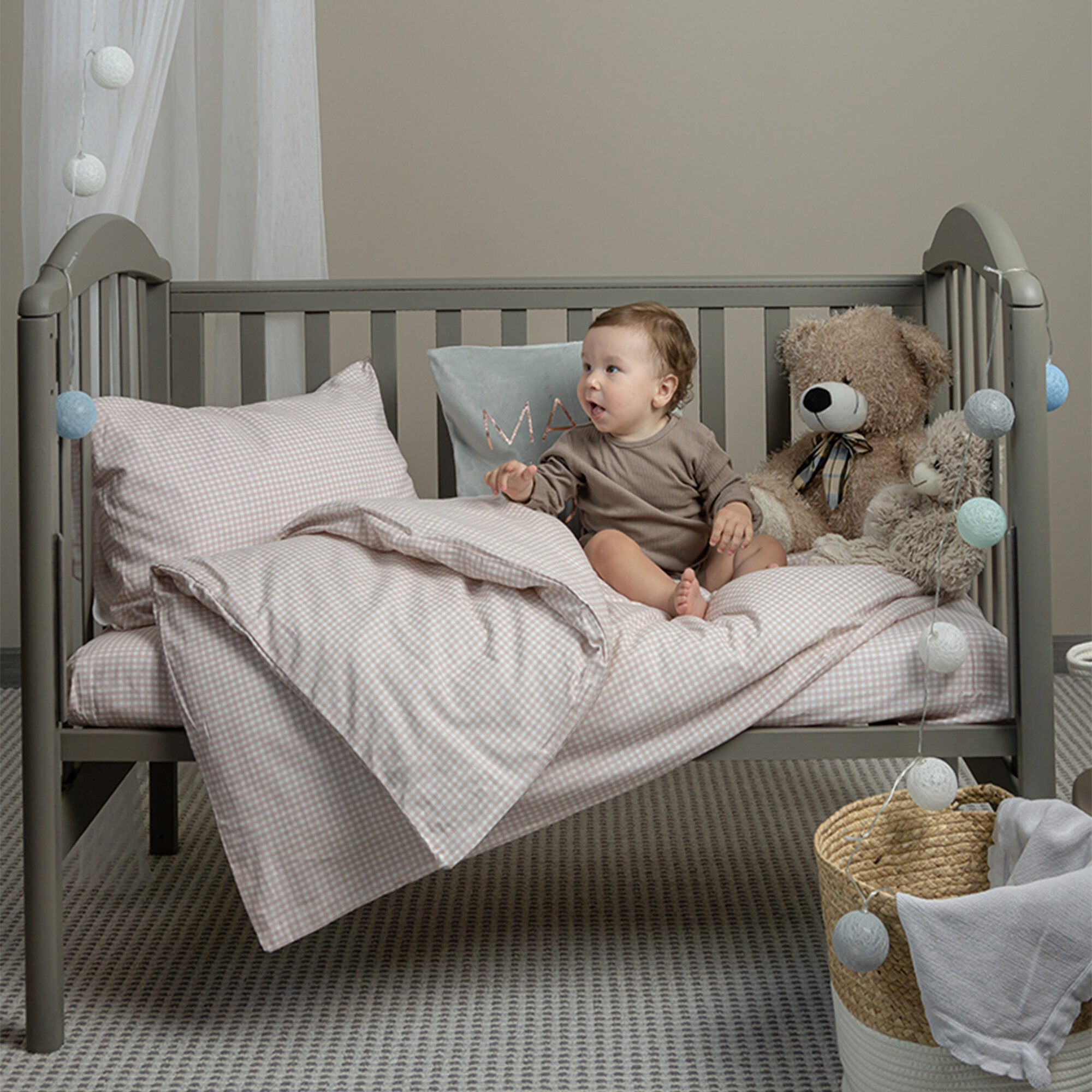 Комплект постельного белья Детский в кроватку Galtex Клеточка бежевый
