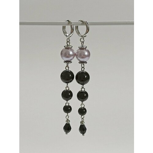 Серьги конго MARI JOO, агат, серебряный, черный