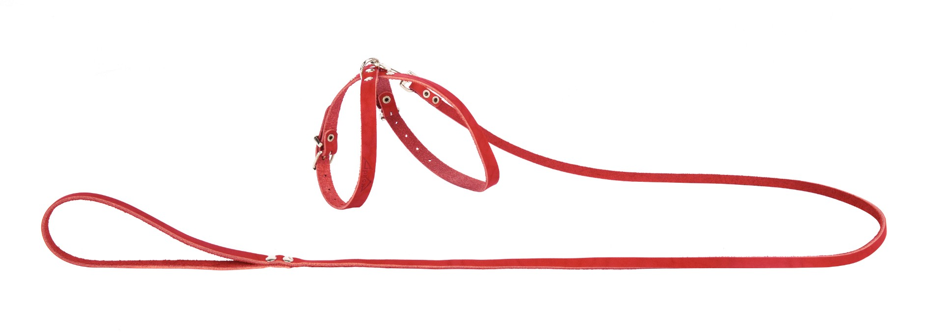 Комплект аркон кожаный для кошек и собак мелких пород №8 однослойный поводок + шлейка красный (120 см/7 мм)
