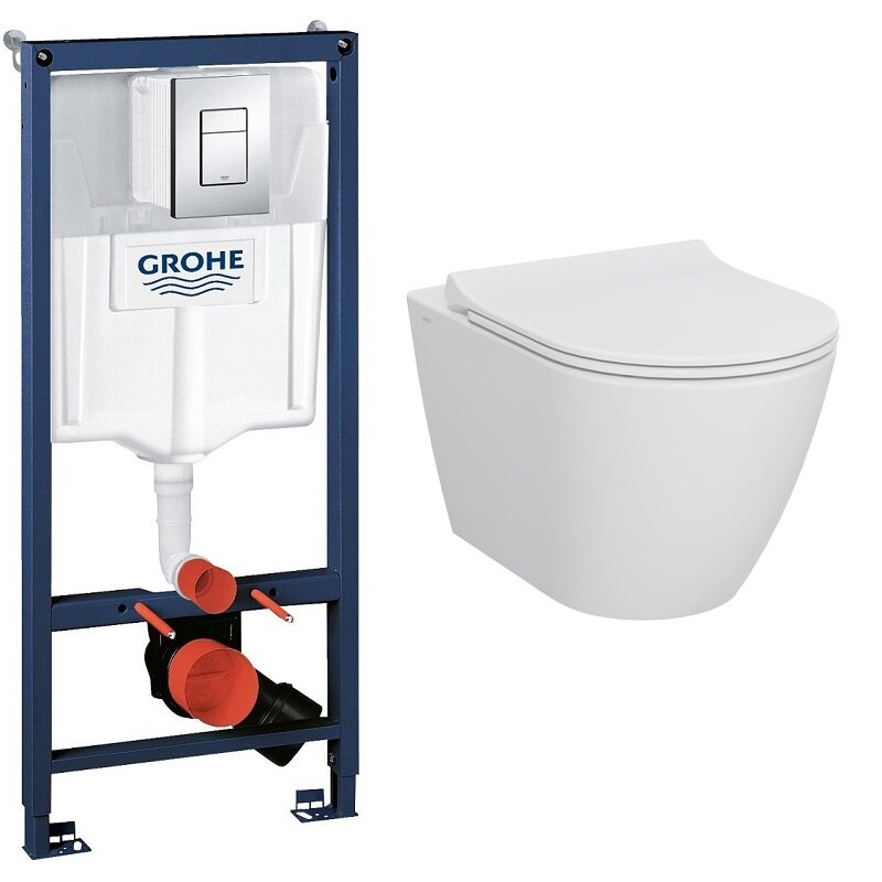 фото Инсталляция для унитазов Grohe Rapid SL 38772001 + подвесной унитаз VITRA Sanibelle 7551B003-0075 безободковый c микролифтом