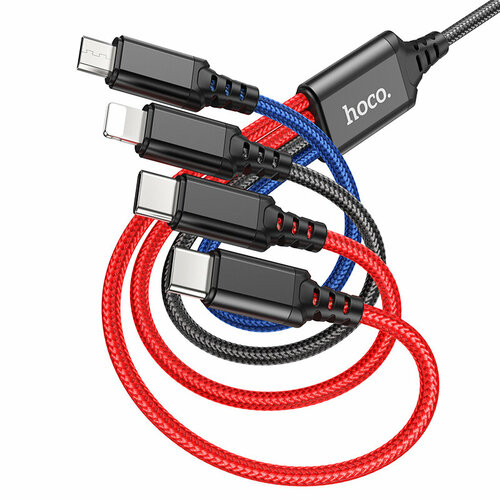 USB дата кабель Lightning+Micro+Type-C+Type-C, X76, HOCO, черный, красный, синий