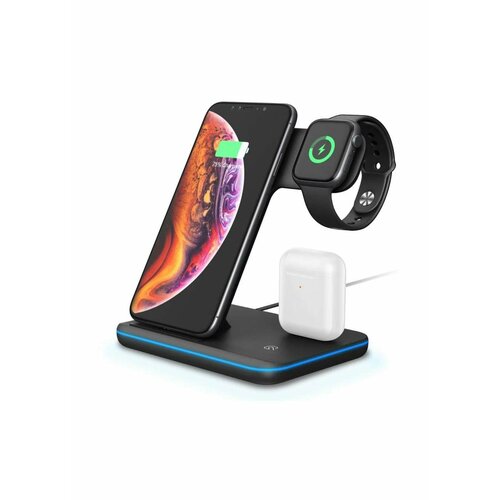 Беспроводная зарядная станция 3 в 1 для iPhone + Apple Watch + AirPods / Зарядное устройство с Qi технологией для смартфона / часов / наушников