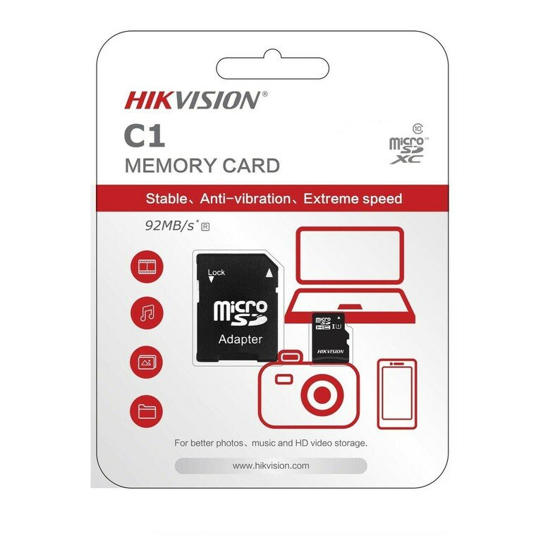 Карта памяти MicroSD 8Гб Hikvision HS-TF-C1(STD)/8G/Adapter