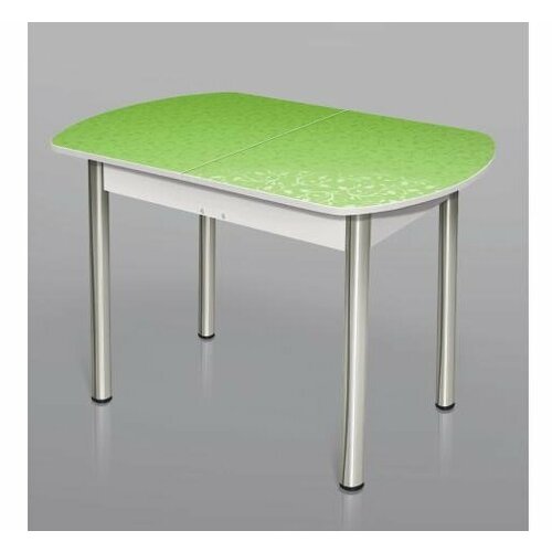 Стол обеденный раздвижной (110/150х70х78 см) Пластик Цветы зеленые/Белый, ножки прямые хром