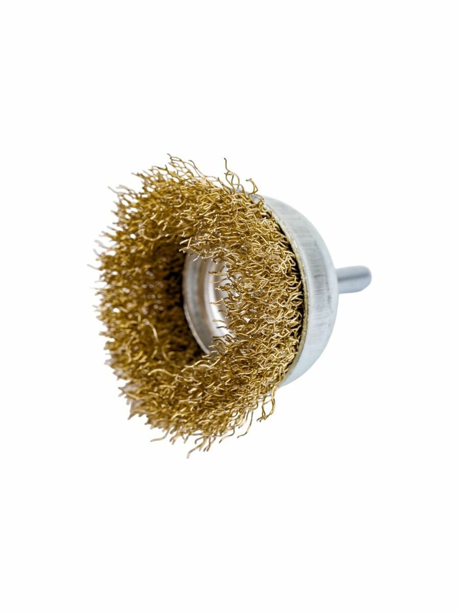 Щетка для дрели чашка гофра 50 мм волат (81010-50), латунированная сталь — фото 1