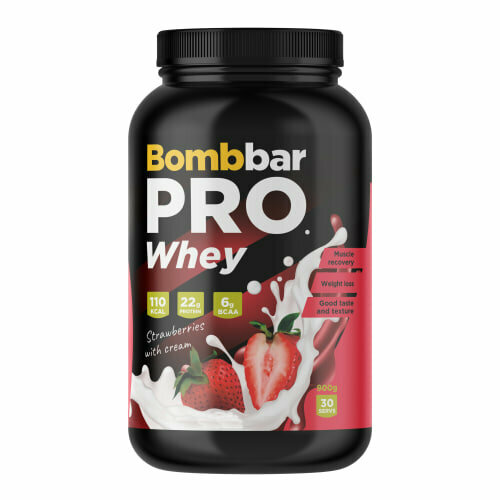 BOMBBAR Pro Whey Protein 900 гр. Клубничный крем.
