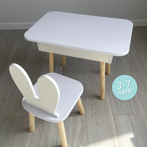 Детский Стол-Парта прямоугольный и стул Зайка белый 4196₽