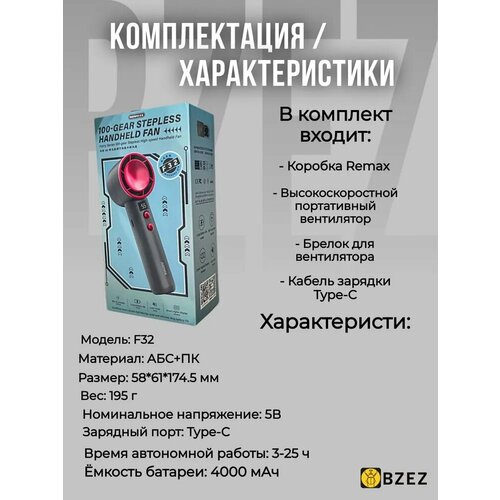 REMAX Портативный вентилятор f32 серый 1400₽