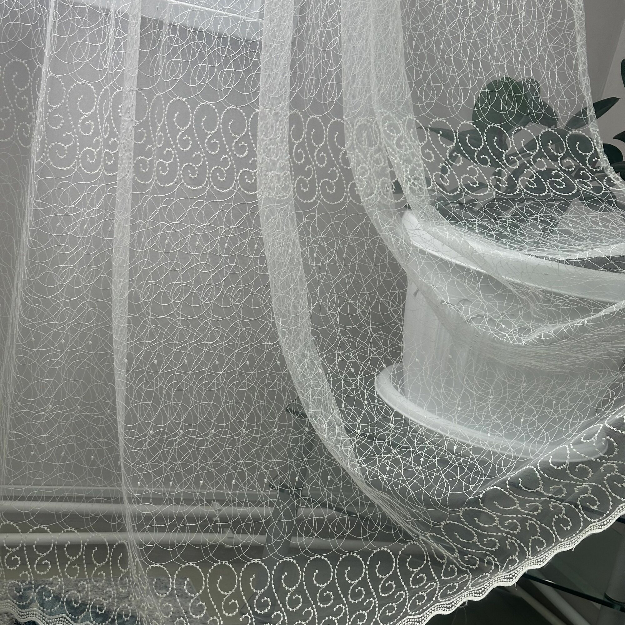 Тюль Сетка Вышивка Паутинка молочная 600*260