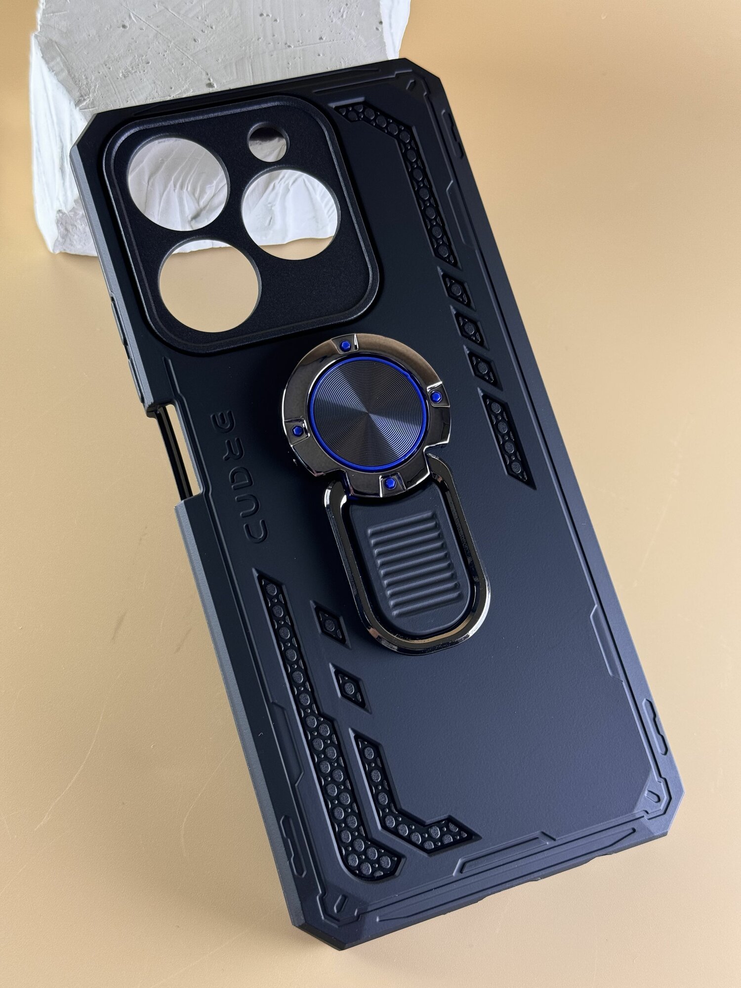 Чехол на Realme C61/ Realme C63 (Чехол Реалми С61, Реалми С63) с защитой камеры, противоударный, ударопрочный, усиленный с кольцом, черный — фото 1
