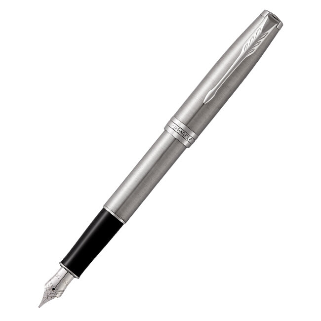ручка перьевая Parker "Sonnet Core Stainless Steel CT", 0,8 мм, черная, корпус серебро/сталь - фото №1