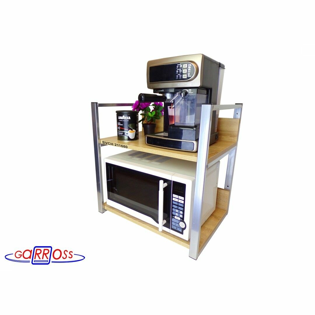 Полка для микроволновки MAIMA-211680, две полки 35х54см со стенками, цвет полок-дуб сонома, каркасов-серебристый