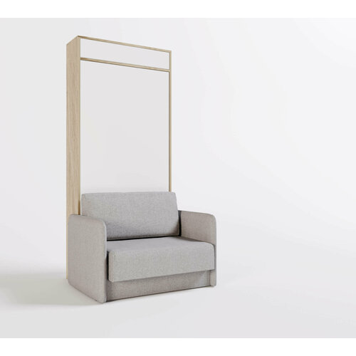 Шкаф кровать-трансформер с диваном Летто Пуф 900 с антресолью, узкими подлокотниками и нижней планкой Лайт Сканд