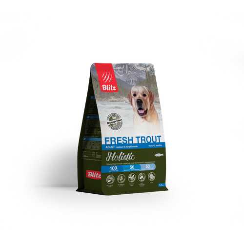 Сухой корм со свежей форелью Blitz Holistic Fresh Trout для взрослых собак средних и крупных пород 1,5 кг