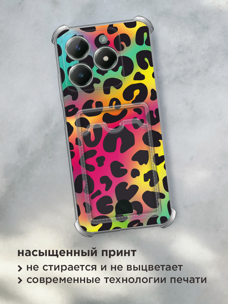 Чехол на Realme C61 4G (Global) (Реалми C61 4G) с картой и принтом Леопард — фото 1