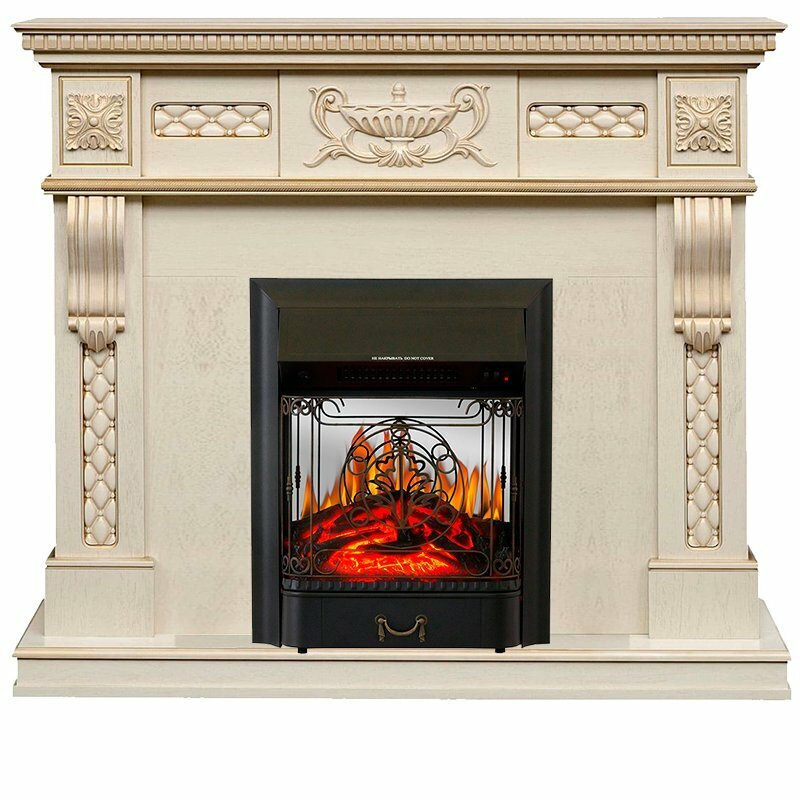 Каминокомплект Royal Flame Corsica - Слоновая кость с патиной (Ширина 1100) с очагом Majestic FX M Black