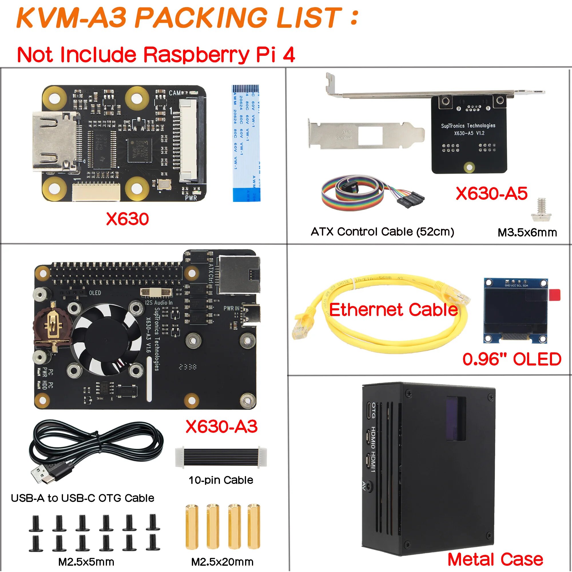 Geekworm KVM-A3 для Raspberry Pi 4, KVM с открытым исходным кодом через IP, HDMI CSI, поддержка PiKVM-V3 (НЕ включает в себя RPi 4), KVM-A3