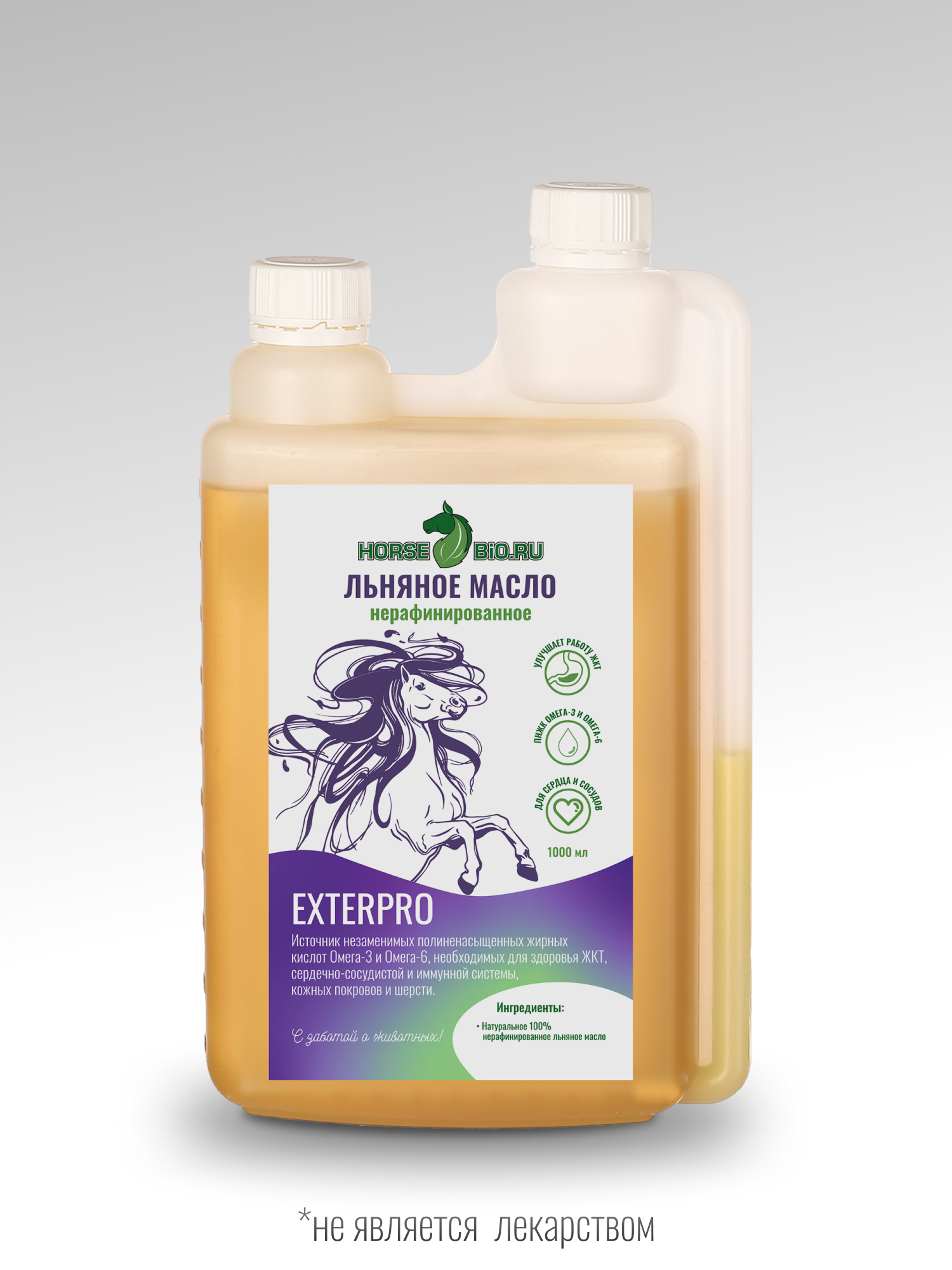 Льняное масло для ЖКТ Horse-Bio ExterPro для лошадей, 1000 мл