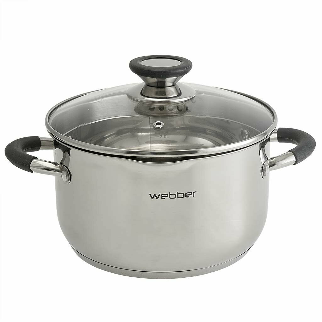 Кастрюля 3.6 л 20 см из нержавеющей стали со стеклянной крышкой с отверстиями для слива Webber BE-373/2