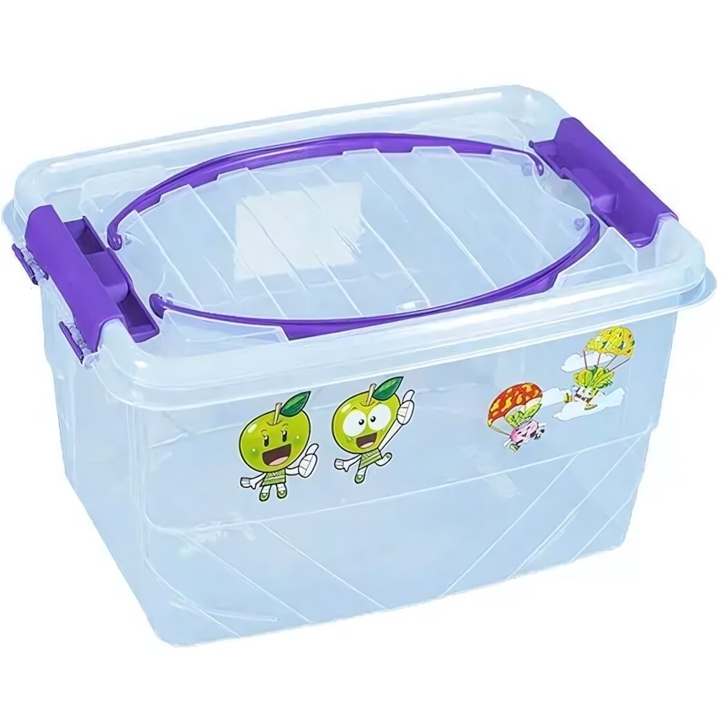 Контейнер для пикника с герметичной крышкой 7л пластик фиолетовые ручки веселый детский принт