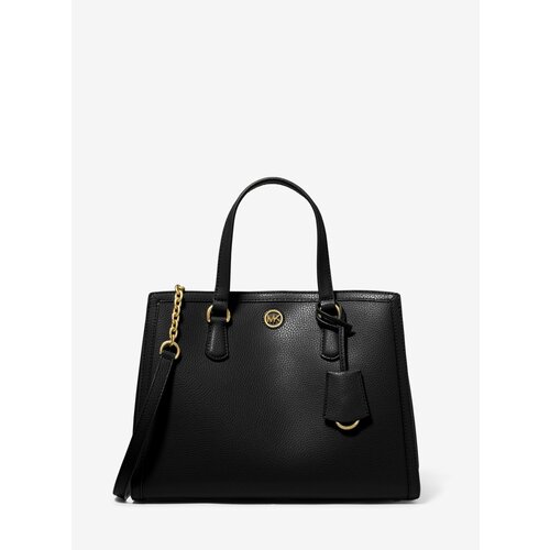 Сумка сэтчел MICHAEL KORS Chantal Medium Pebbled Leather Satchel, фактура зернистая, черный