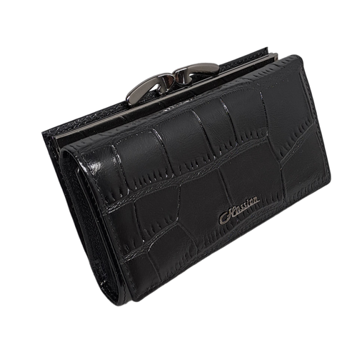 Кошелек HASSION, фактура под рептилию, черный