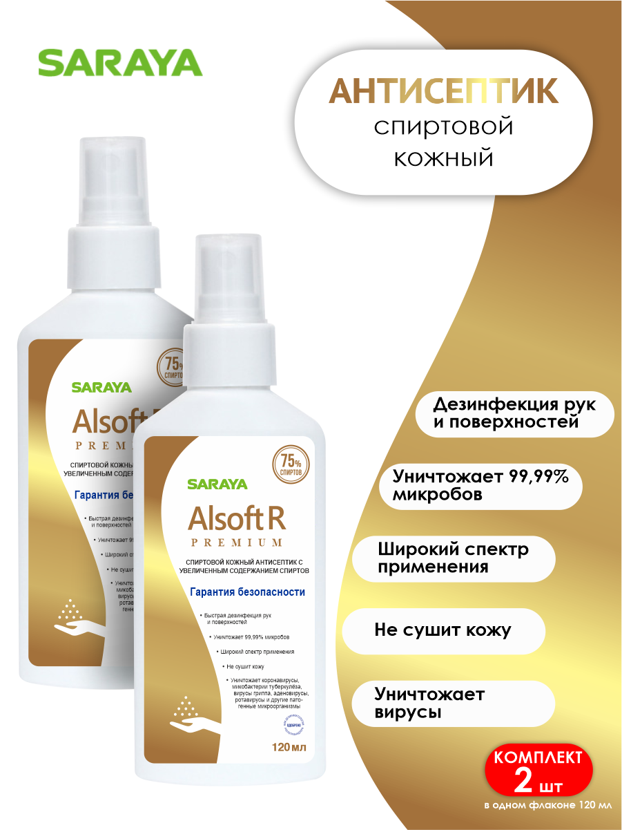 Комплект Антисептическое средство Alsoft R Premium (Алсофт Р Премиум) 120 мл. спрей х 2 шт.