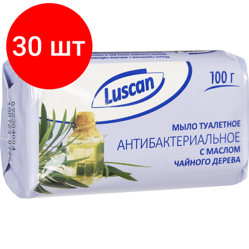 Комплект 30 штук, Мыло туалетное Luscan антибактериальное с маслом чайного дерева 100г