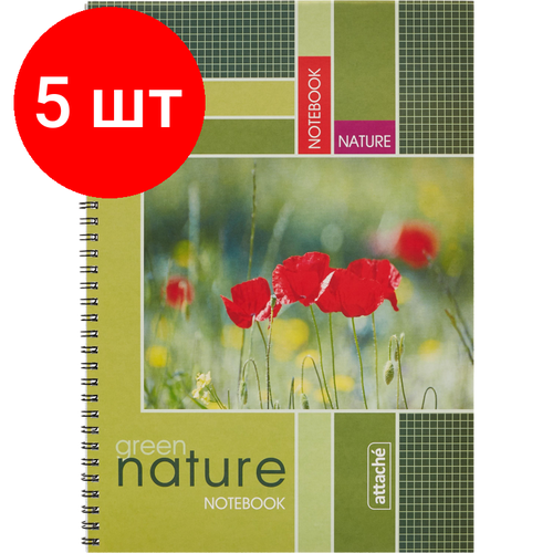 Комплект 5 штук, Тетрадь общая Attache,60л, клет, А4, спир, обл. мел. карт