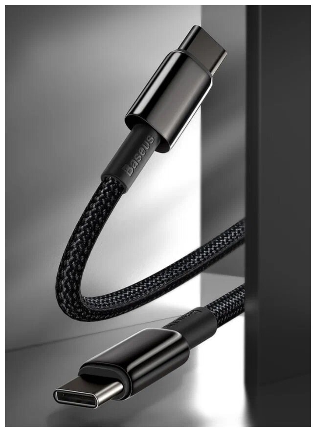 Кабель BASEUS Tungsten Gold Fast Charging Type-C to Type-C 100W 2m Black (CATWJ-A01) — фото 14