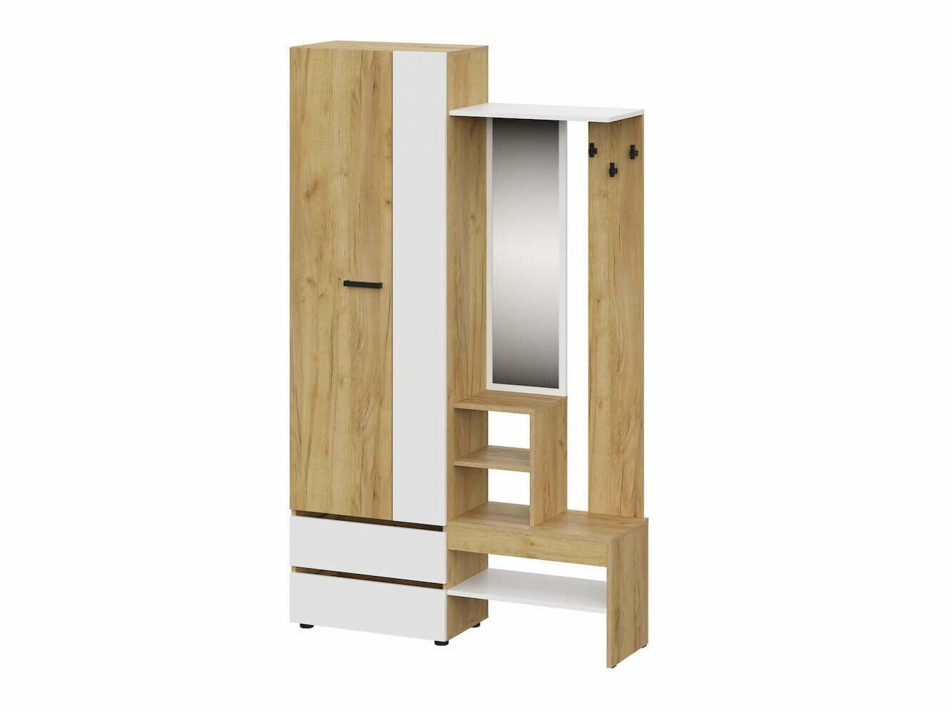 фото Прихожая Абрау с зеркалом и ящиками (Мебельный фонд) цвет Дуб Золотой/Белый, Зеркало, ЛДСП