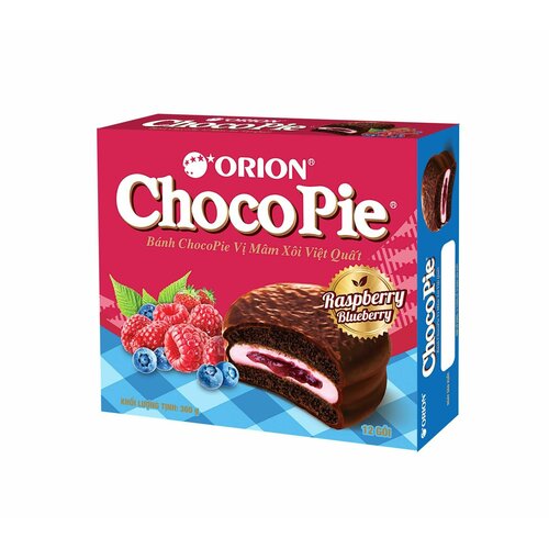 Орион Чоко Пай Малина-Черника/Orion Choco Pie Raspberry-Blueberry/Бисквитное Печенье с Ягодным Джемом 360гр (Вьетнам)