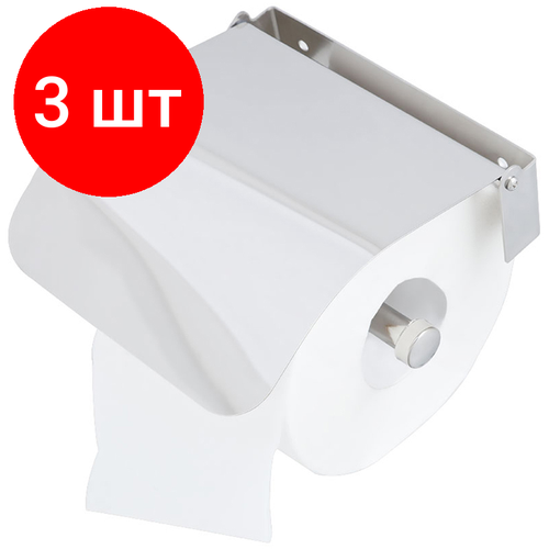 Комплект 3 шт, Держатель для туалетной бумаги в рулонах OfficeClean Simple, нержавеющая сталь, хром