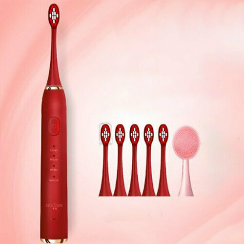 Зубная щетка QX-A5 для взрослых и детей красная Автоматическая перезаряжаемая с 8 насадками обычными 1 для чистки лица кейс защита IPX7 105000₽
