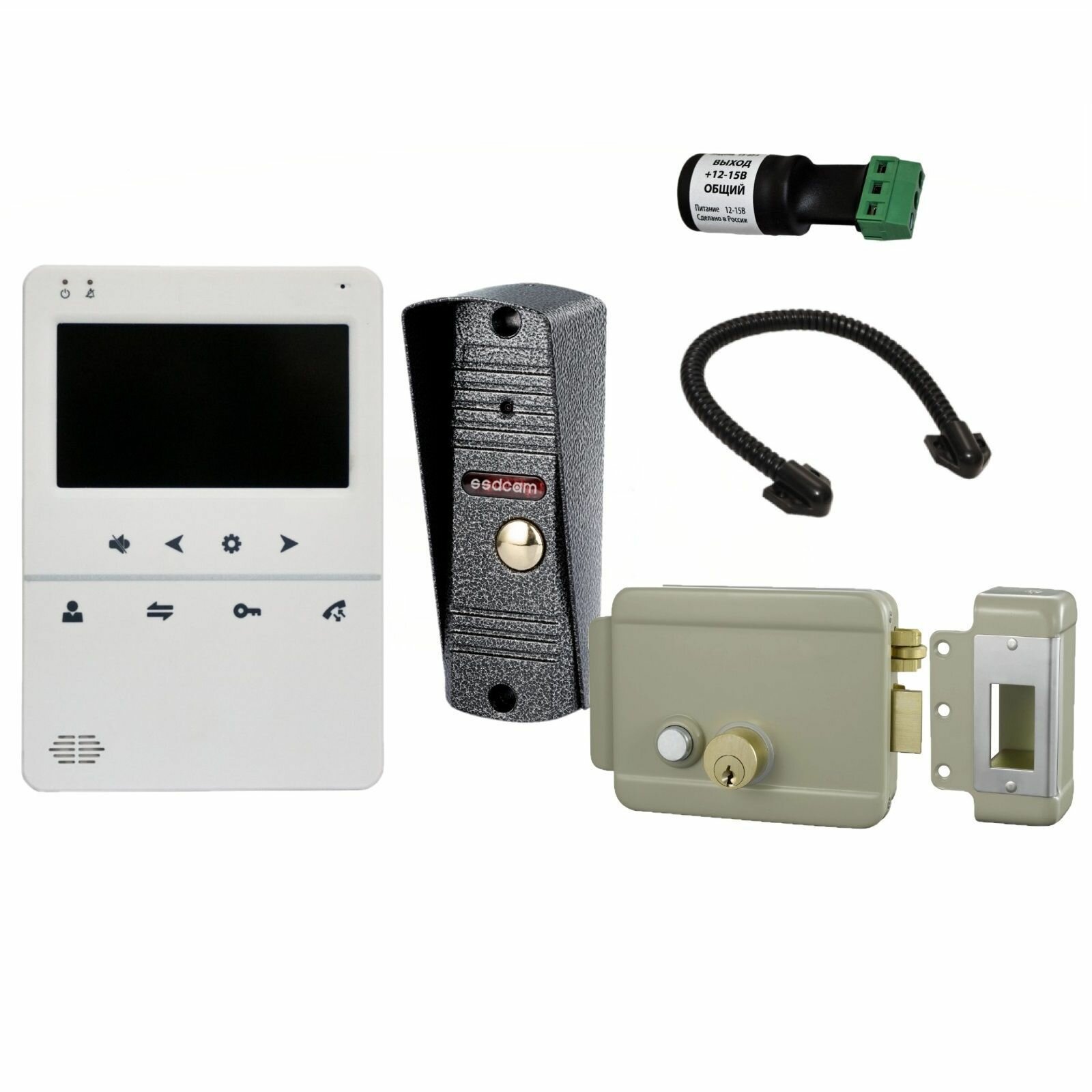 Комплект видеодомофона (белый) 4.3" для дома с электромеханическим замком на калитку