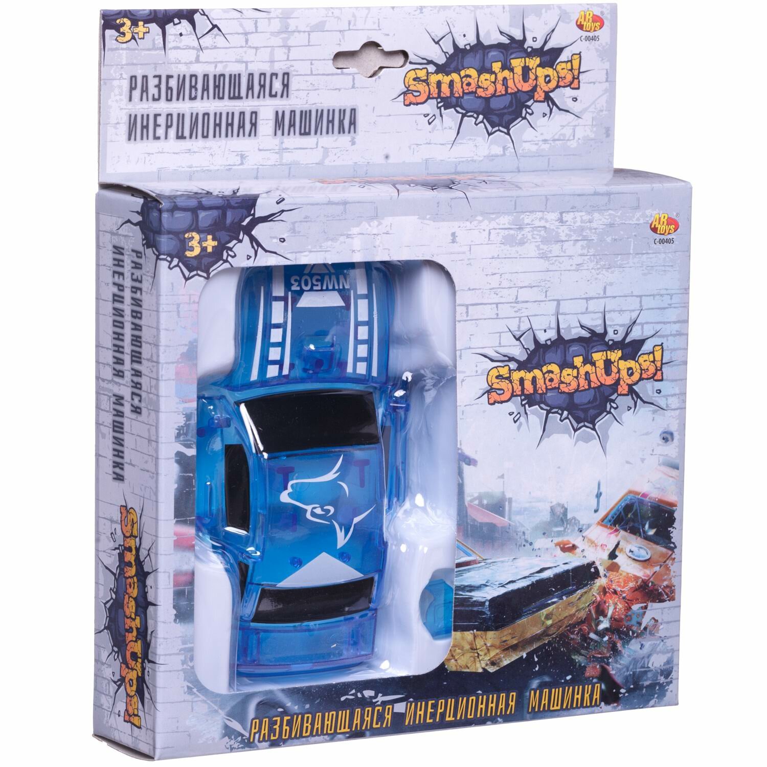 Машинка Abtoys разбивающаяся инерционная синяя 1:32 C-00405/синяя