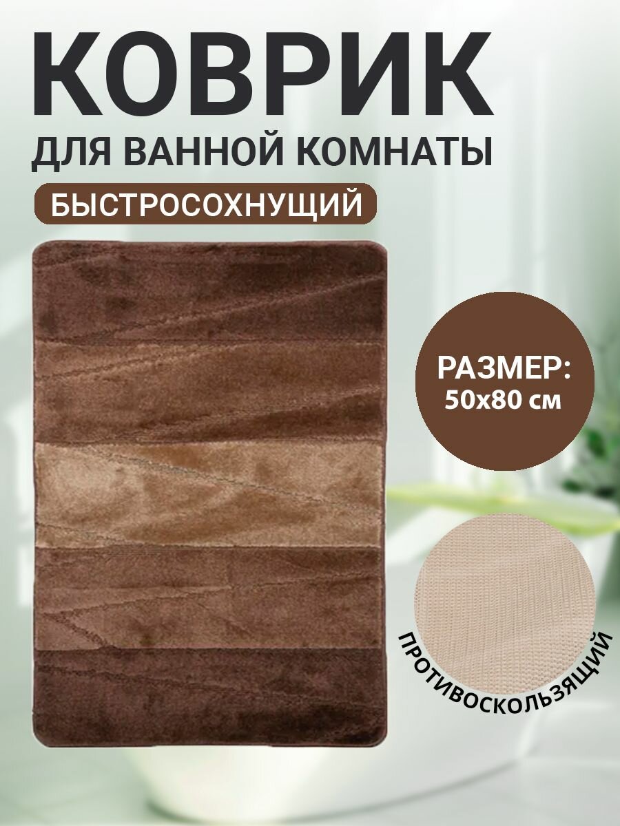 Коврик для ванной комнаты Home Decor Multicolor 60х100см ворс 12мм противоскользящий голубой