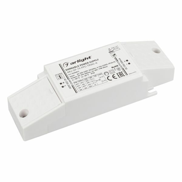 Блок питания ARJ-SP-19-PFC-TRIAC-INS (19W, 26-38V, 0.35-0.5A) (Arlight, IP20 Пластик, 5 лет) 026048(1)