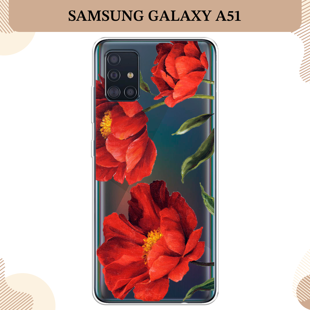 Силиконовый чехол "Красные маки" на Samsung Galaxy A51 / Самсунг Галакси А51, прозрачный